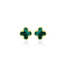 Load image into Gallery viewer, 9K Yellow Gold Malachite Petal Stud Earrings