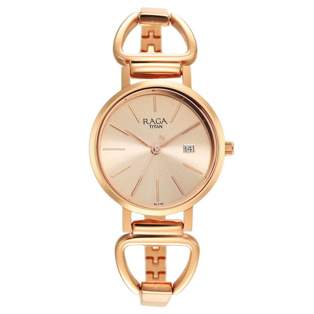 Titan Rose Gold Dial Quartz Analogue with Date Watch for Women