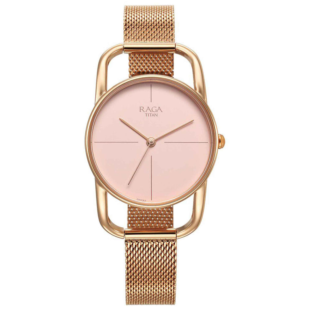 Titan Raga Chic Quartz Analogue Pink Dial Metal Strap Watch for Women