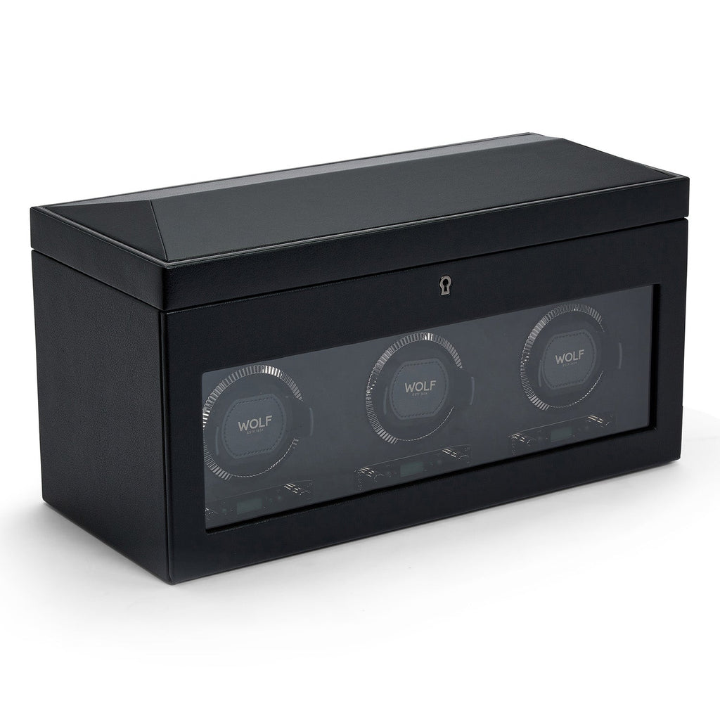 Wolf British Racing Triple Watch Winder with Storage Black