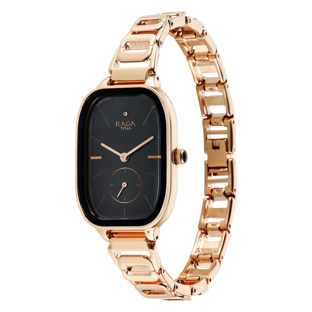 Titan Raga Chic Quartz Analogue Black Dial Rose Gold Metal Strap Watch for Women