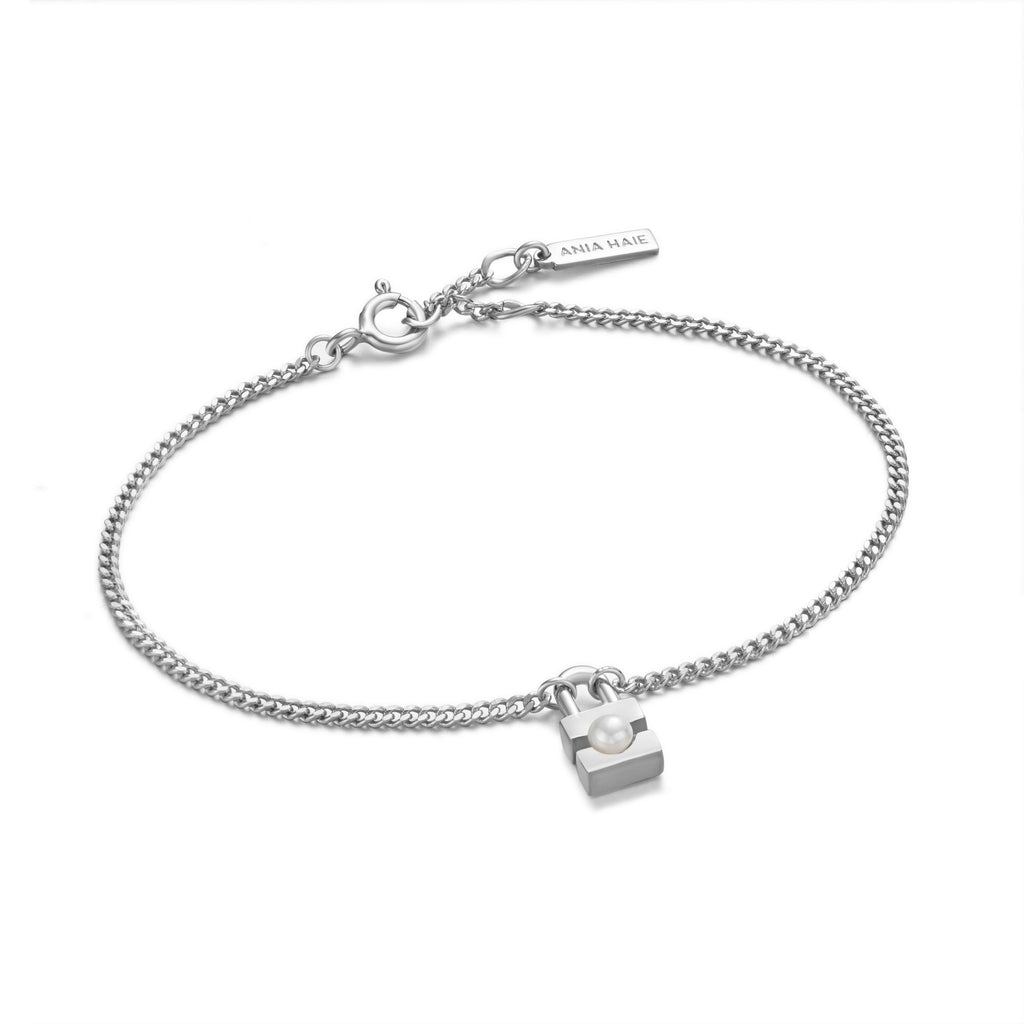 Ania Haie Silver Pearl Padlock Bracelet