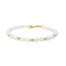 Load image into Gallery viewer, Ania Haie Gold Freshwater Pearl and White Cubic Zirconia Bezel Set Bracelet