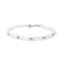 Load image into Gallery viewer, Ania Haie Silver Freshwater Pearl and White Cubic Zirconia Bezel Set Bracelet