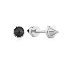 Load image into Gallery viewer, Ania Haie Silver Black Agate Point Barbell Earrings