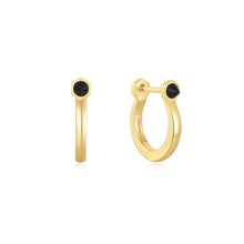 Load image into Gallery viewer, Ania Haie Gold Black Agate Huggie Hoop Earrings