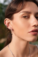 Load image into Gallery viewer, Ania Haie Silver Black Agate Drop Hoop Earrings