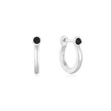 Load image into Gallery viewer, Ania Haie Silver Black Agate Huggie Hoop Earrings