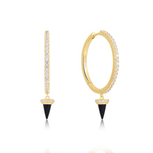 Load image into Gallery viewer, Ania Haie Gold Black Agate Drop Hoop Earrings