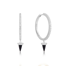 Load image into Gallery viewer, Ania Haie Silver Black Agate Drop Hoop Earrings