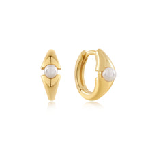 Load image into Gallery viewer, Ania Haie Gold Pearl Geometric Huggie Hoop Earrings