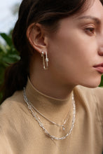 Load image into Gallery viewer, Ania Haie Silver Pearl Geometric Huggie Hoop Earrings