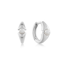 Load image into Gallery viewer, Ania Haie Silver Pearl Geometric Huggie Hoop Earrings