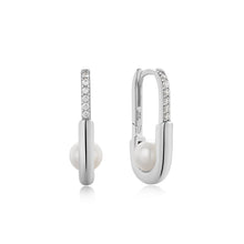 Load image into Gallery viewer, Ania Haie Silver Pearl Interlock Oval Hoop Earrings