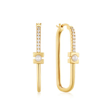 Load image into Gallery viewer, Ania Haie Gold Pearl Modernist Oval Hoop Earrings