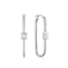 Load image into Gallery viewer, Ania Haie Silver Pearl Modernist Oval Hoop Earrings