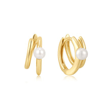 Load image into Gallery viewer, Ania Haie Gold Parallel Duo Freshwater Pearl Huggies