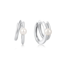 Load image into Gallery viewer, Ania Haie Silver Parallel Duo Freshwater Pearl Huggies