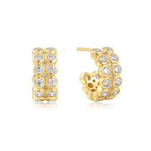 Load image into Gallery viewer, Ania Haie Gold Double Row White Cubic Zirconia  Bezel Set Stud Huggies