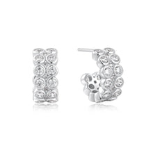 Load image into Gallery viewer, Silver Double Row White Cubic Zirconia  Bezel Set Stud Huggies