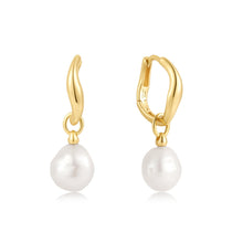 Load image into Gallery viewer, Ania Haie Gold Freshwater Pearl Drop Hoops