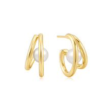 Load image into Gallery viewer, Ania Haie Gold Duo Freshwater Pearl Stud Hoops