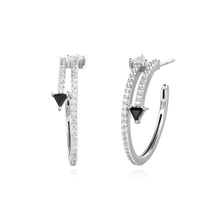 Load image into Gallery viewer, Ania Haie Silver Pave Double Arrow Stud Hoops