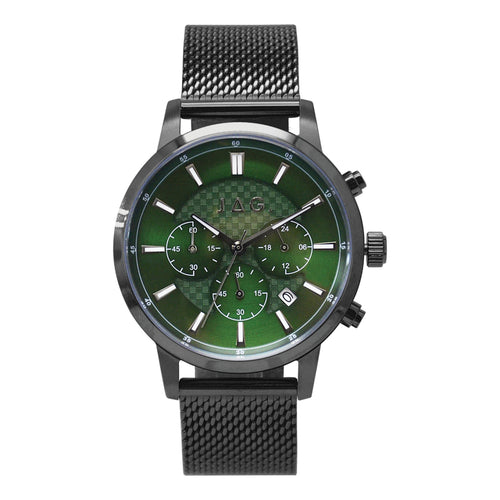 Jag Byron Black Chronograph Green Dial Stainless Steel 42mm Watch