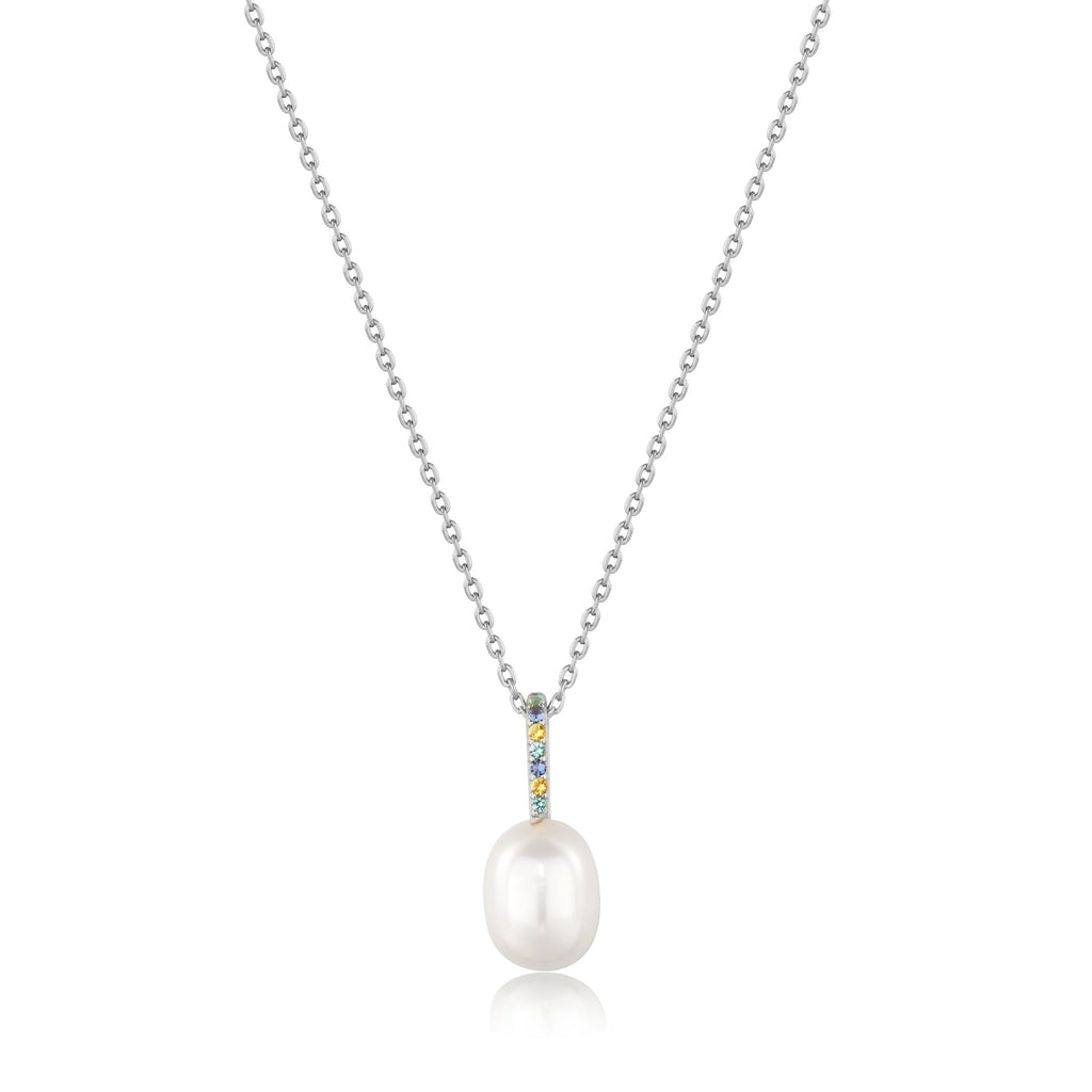 Ania Haie Silver Gem Pearl Drop Pendant Necklace