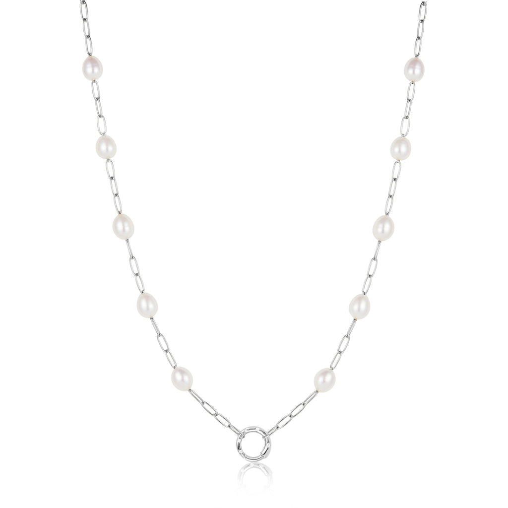 Ania Haie Silver Pearl Chain Charm Connector Necklace