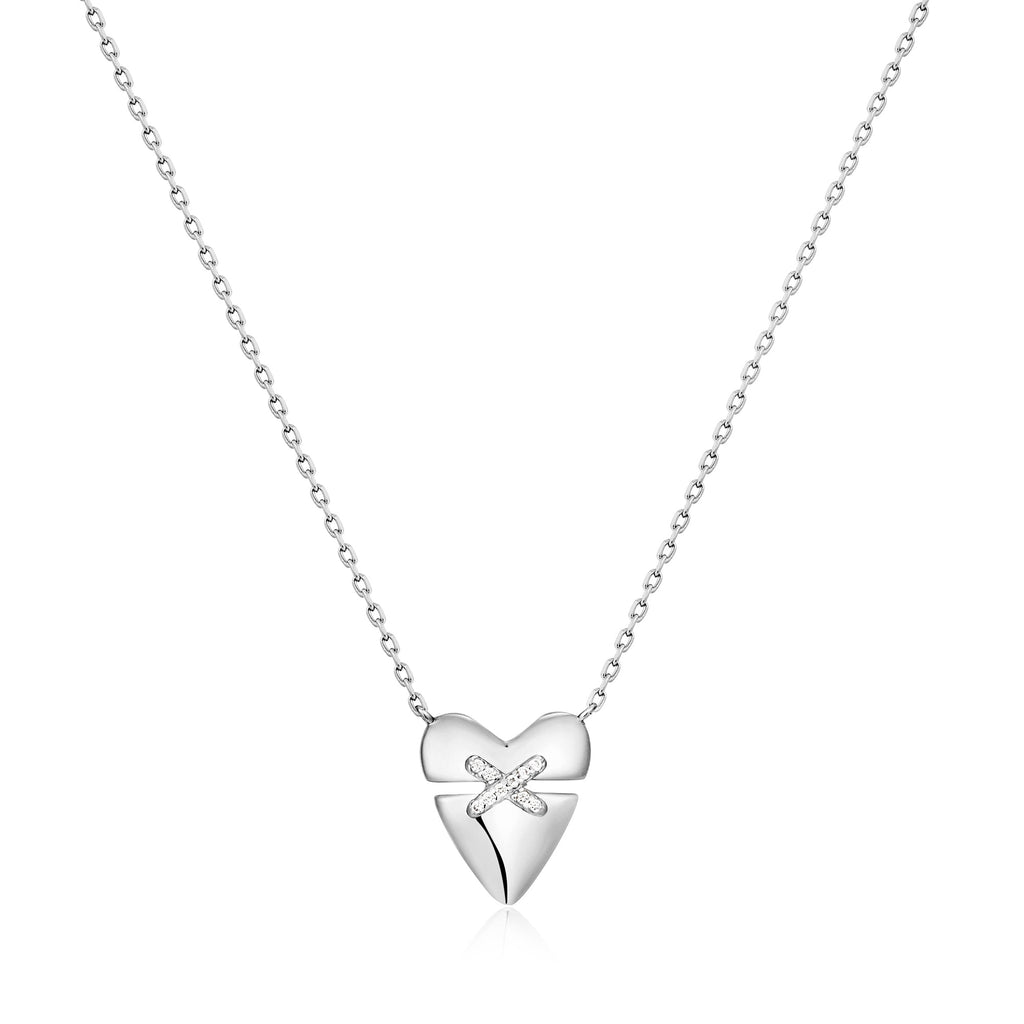 Ania Haie Silver Heart Kiss Pave Necklace