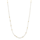 Ania Haie Gold Freshwater Pearl and White Cubic Zirconia Bezel Set Slider Necklace