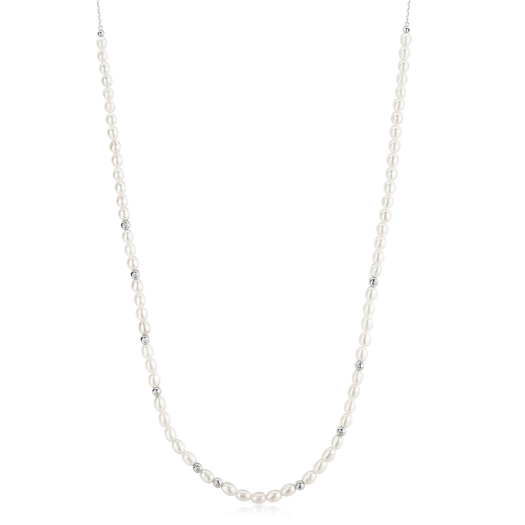 Ania Haie Silver Freshwater Pearl and White Cubic Zirconia Bezel Set Slider Necklace