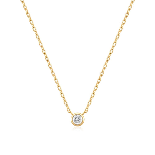 Gold Round Solitaire Cubic Zirconia Necklace