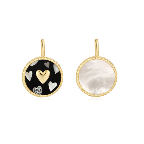 Gold Heart Enamel and Mother of Pearl Charm Pendant