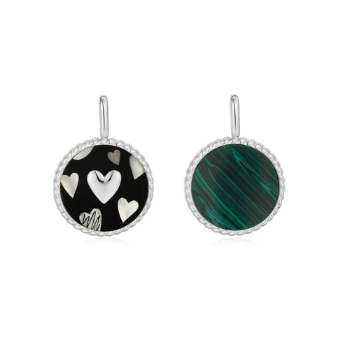 Silver Heart Enamel and Malachite Charm Pendant