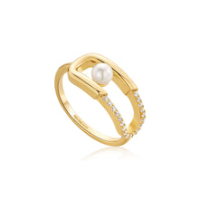 Load image into Gallery viewer, Ania Haie Gold Pearl Sparkle Interlock Ring