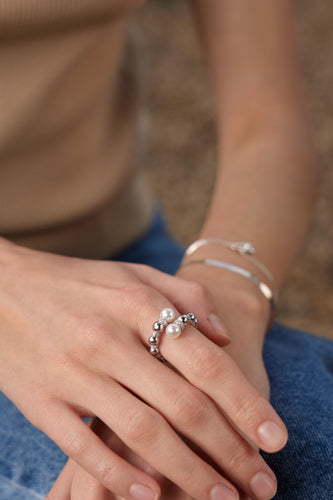 Silver Pearl Sparkle Adjustable Wrap Ring
