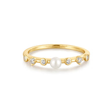 Load image into Gallery viewer, Ania Haie Gold Freshwater Pearl and White Cubic Zirconia Bezel Set Ring