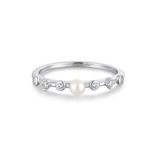 Load image into Gallery viewer, Ania Haie Silver Freshwater Pearl and White Cubic Zirconia Bezel Set Ring