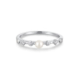 Ania Haie Silver Freshwater Pearl and White Cubic Zirconia Bezel Set Ring