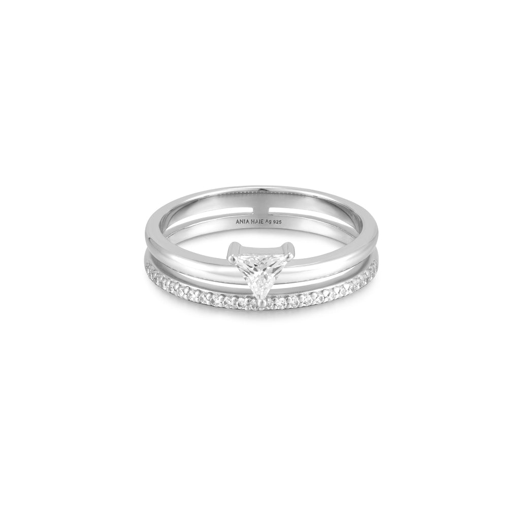 Ania Haie Silver Double White Triangle Stacker Ring