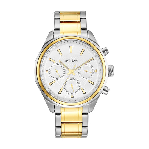 Titan Quartz Multifunction Silver Dial Stainless Steel Strap Watch for Men