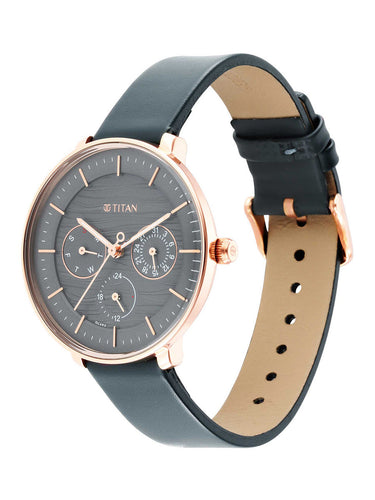 Titan Women's Svelte Black: Multi-Function Watch with Leather Strap