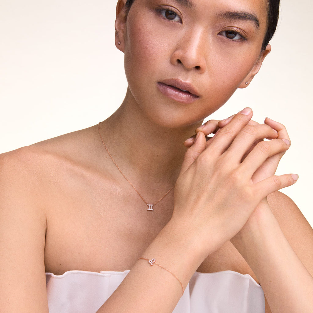Zodiac Crystal Necklace Rose Gold