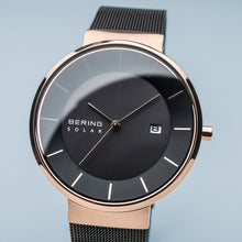 Load image into Gallery viewer, Bering Solar Polised Rose Gold Black Mesh Watch