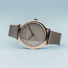 Load image into Gallery viewer, Bering Classic Polished Rose Gold Grey Mesh Watch