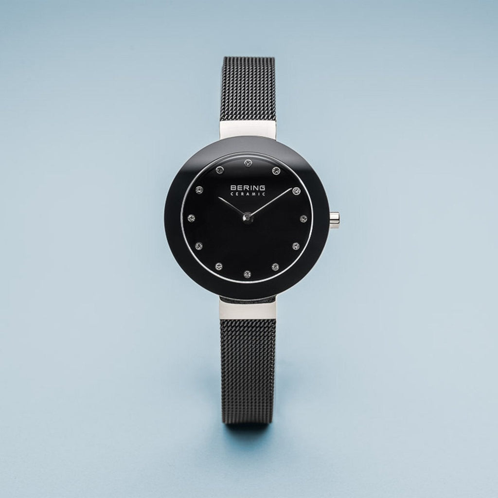 Bering Ceramic Polished Silver Slim Black Watch