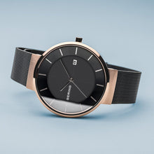 Load image into Gallery viewer, Bering Solar Polised Rose Gold Black Mesh Watch