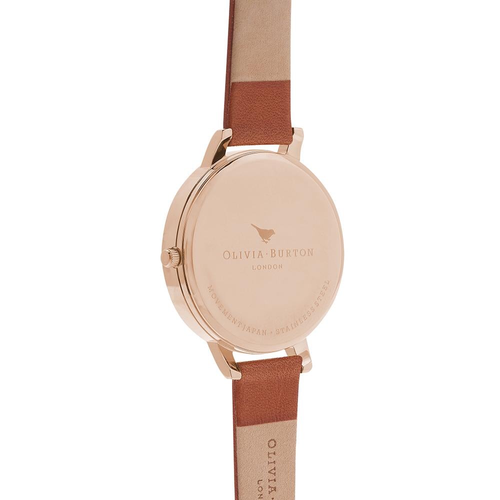 Olivia Burton Big Dial Rose Gold Case Tan Watch - Rose Gold